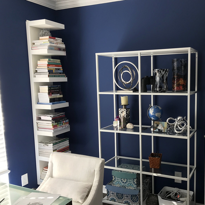 This office went from beige and boring to vivid blue and inspiring!
